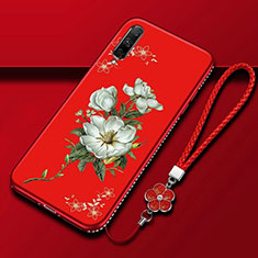 Custodia Silicone Gel Morbida Fiori Cover per Huawei Y9s Rosso