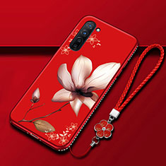 Custodia Silicone Gel Morbida Fiori Cover per Oppo K7 5G Rosso Rosa