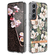 Custodia Silicone Gel Morbida Fiori Cover per Samsung Galaxy S22 Plus 5G Bianco