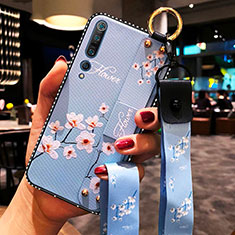 Custodia Silicone Gel Morbida Fiori Cover per Xiaomi Mi 10 Pro Cielo Blu