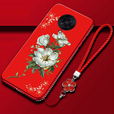 Custodia Silicone Gel Morbida Fiori Cover per Xiaomi Poco F2 Pro Rosso