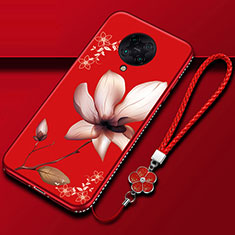 Custodia Silicone Gel Morbida Fiori Cover per Xiaomi Poco F2 Pro Rosso Rosa