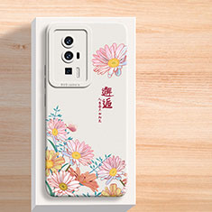 Custodia Silicone Gel Morbida Fiori Cover per Xiaomi Poco F5 Pro 5G Bianco