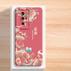 Custodia Silicone Gel Morbida Fiori Cover per Xiaomi Poco F5 Pro 5G Rosso