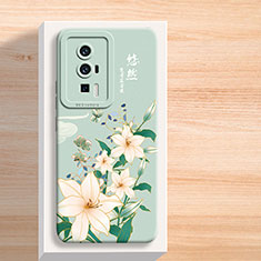 Custodia Silicone Gel Morbida Fiori Cover per Xiaomi Poco F5 Pro 5G Verde