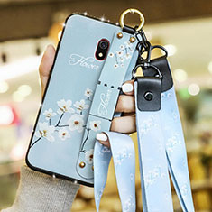Custodia Silicone Gel Morbida Fiori Cover per Xiaomi Redmi 8A Cielo Blu