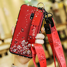 Custodia Silicone Gel Morbida Fiori Cover per Xiaomi Redmi 8A Rosso