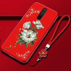 Custodia Silicone Gel Morbida Fiori Cover per Xiaomi Redmi K30 4G Rosso