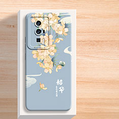 Custodia Silicone Gel Morbida Fiori Cover per Xiaomi Redmi K60 Pro 5G Blu