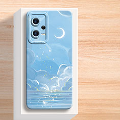 Custodia Silicone Gel Morbida Fiori Cover per Xiaomi Redmi Note 12 5G Blu
