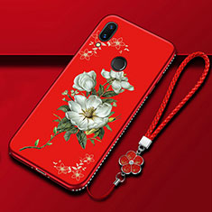 Custodia Silicone Gel Morbida Fiori Cover S01 per Huawei P Smart Z Rosso