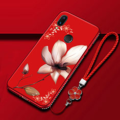 Custodia Silicone Gel Morbida Fiori Cover S01 per Huawei P Smart Z Rosso Rosa