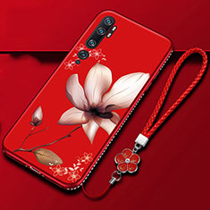 Custodia Silicone Gel Morbida Fiori Cover S01 per Xiaomi Mi Note 10 Pro Rosso Rosa