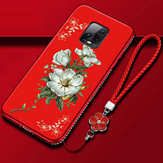 Custodia Silicone Gel Morbida Fiori Cover S01 per Xiaomi Redmi 10X Pro 5G Rosso