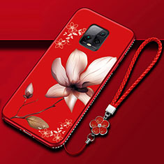 Custodia Silicone Gel Morbida Fiori Cover S01 per Xiaomi Redmi 10X Pro 5G Rosso Rosa