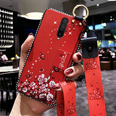 Custodia Silicone Gel Morbida Fiori Cover S01 per Xiaomi Redmi K30 5G Rosso