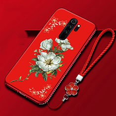 Custodia Silicone Gel Morbida Fiori Cover S01 per Xiaomi Redmi Note 8 Pro Rosso