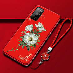 Custodia Silicone Gel Morbida Fiori Cover S02 per Huawei Honor 30S Rosso