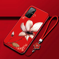 Custodia Silicone Gel Morbida Fiori Cover S02 per Huawei Honor 30S Rosso Rosa