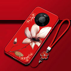 Custodia Silicone Gel Morbida Fiori Cover S02 per Huawei Mate 40 Pro Rosso Rosa