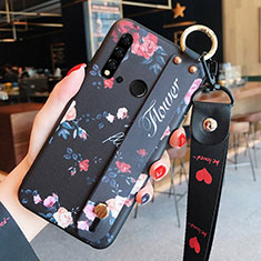 Custodia Silicone Gel Morbida Fiori Cover S02 per Huawei Nova 5i Nero