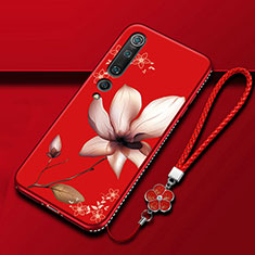 Custodia Silicone Gel Morbida Fiori Cover S04 per Xiaomi Mi 10 Rosso Rosa