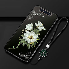 Custodia Silicone Gel Morbida Fiori Cover S06 per Samsung Galaxy A90 4G Nero