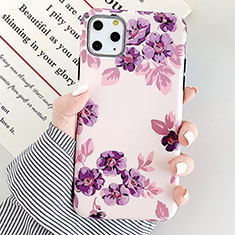 Custodia Silicone Gel Morbida Fiori Cover S08 per Apple iPhone 11 Pro Viola