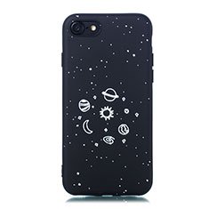 Custodia Silicone Gel Morbida Mistica Luna Stelle Cover per Apple iPhone SE (2020) Nero
