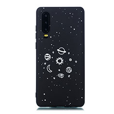 Custodia Silicone Gel Morbida Mistica Luna Stelle Cover per Huawei P30 Nero