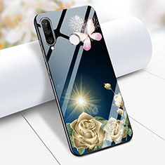 Custodia Silicone Laterale Fiori Specchio Cover M01 per Huawei P30 Lite Blu