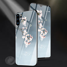 Custodia Silicone Laterale Fiori Specchio Cover per Huawei P30 Pro Cielo Blu