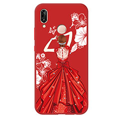 Custodia Silicone Morbida Abito Ragazza Cover per Huawei Nova 3e Rosso