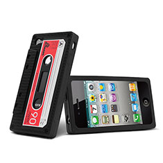 Custodia Silicone Morbida Cassetta per Apple iPhone 4S Nero