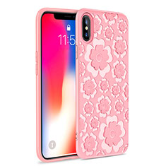 Custodia Silicone Morbida Fiori 3D per Apple iPhone Xs Max Rosa