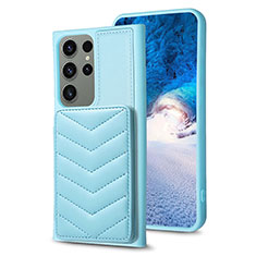 Custodia Silicone Morbida In Pelle Cover BF1 per Samsung Galaxy S22 Ultra 5G Azzurro