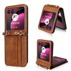 Custodia Silicone Morbida In Pelle Cover BY5 per Motorola Moto Razr 40 Ultra 5G Marrone