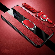 Custodia Silicone Morbida In Pelle Cover con Magnetico Anello Supporto A01 per Realme X Rosso