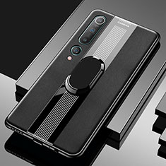 Custodia Silicone Morbida In Pelle Cover con Magnetico Anello Supporto A01 per Xiaomi Mi 10 Nero