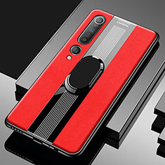 Custodia Silicone Morbida In Pelle Cover con Magnetico Anello Supporto A01 per Xiaomi Mi 10 Rosso