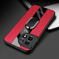 Custodia Silicone Morbida In Pelle Cover con Magnetico Anello Supporto PB1 per OnePlus 11 5G Rosso