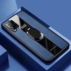 Custodia Silicone Morbida In Pelle Cover con Magnetico Anello Supporto PB1 per Vivo iQOO 7 5G Blu