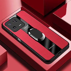 Custodia Silicone Morbida In Pelle Cover con Magnetico Anello Supporto PB1 per Xiaomi Mi 13 Pro 5G Rosso