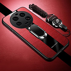Custodia Silicone Morbida In Pelle Cover con Magnetico Anello Supporto PB1 per Xiaomi Mi 13 Ultra 5G Rosso