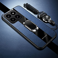 Custodia Silicone Morbida In Pelle Cover con Magnetico Anello Supporto PB1 per Xiaomi Mi 14 5G Blu