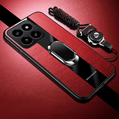 Custodia Silicone Morbida In Pelle Cover con Magnetico Anello Supporto PB1 per Xiaomi Mi 14 Pro 5G Rosso