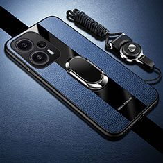 Custodia Silicone Morbida In Pelle Cover con Magnetico Anello Supporto PB1 per Xiaomi Poco F5 5G Blu