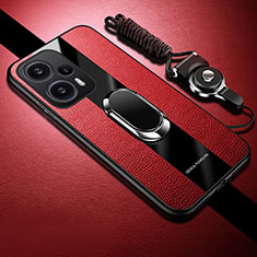 Custodia Silicone Morbida In Pelle Cover con Magnetico Anello Supporto PB1 per Xiaomi Poco F5 5G Rosso