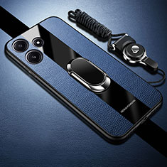 Custodia Silicone Morbida In Pelle Cover con Magnetico Anello Supporto PB1 per Xiaomi Poco M6 Pro 5G Blu