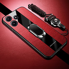 Custodia Silicone Morbida In Pelle Cover con Magnetico Anello Supporto PB1 per Xiaomi Redmi 12 5G Rosso